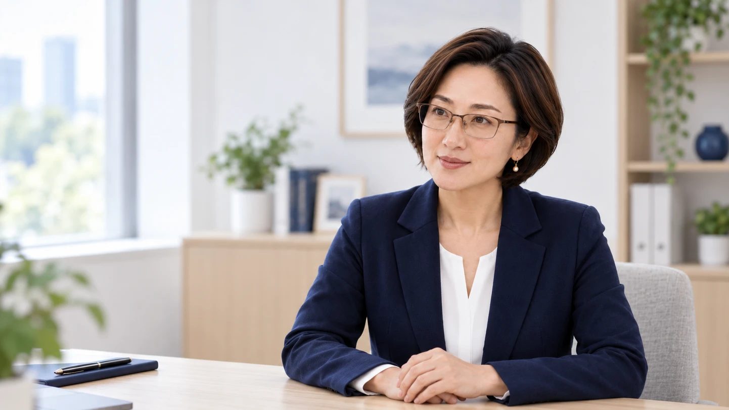 総合探偵社シークレットジャパン奈良本部|眼鏡をかけたスーツ姿の女性がデスクで資料を手にしている